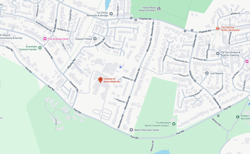 Map of the area immediately surrounding the Institute of Naval Medicine
