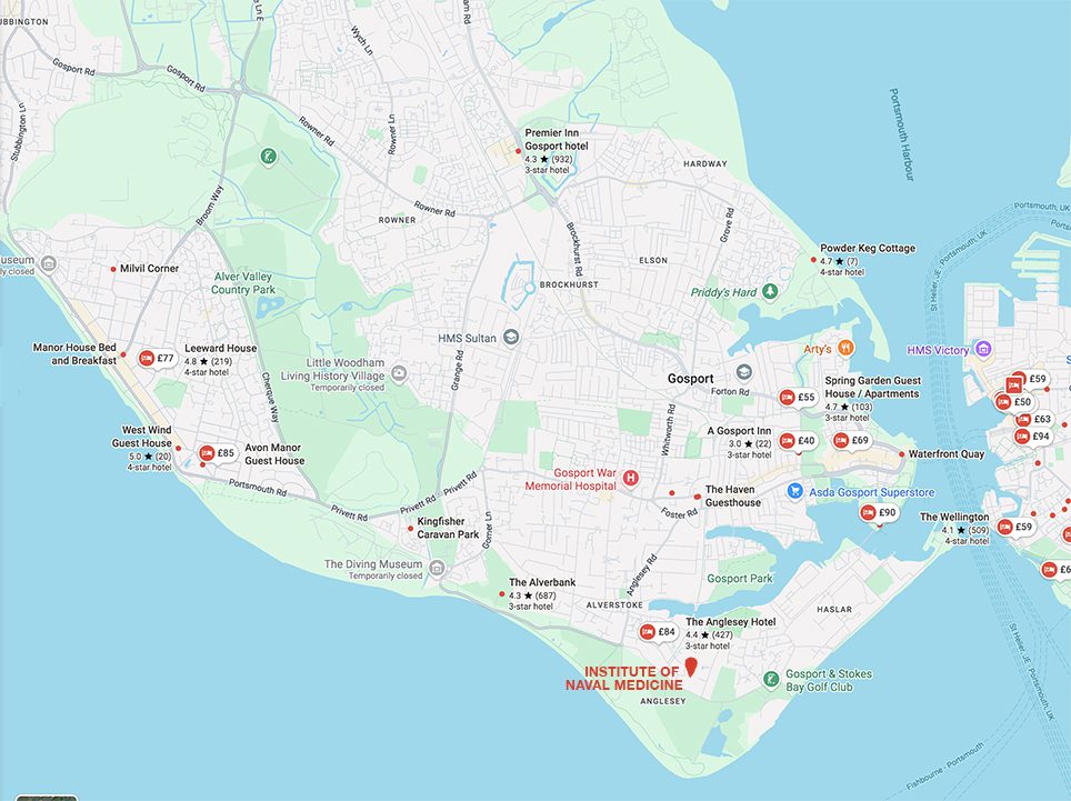 Map showing accommodation sites around the venue